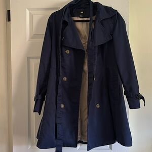 H&M Midi Trench Coat- Navy, 14